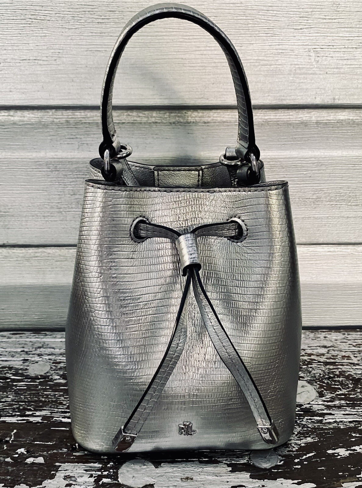 RALPH LAUREN Metallic Silver Mini Debby Leather Bucke… - Gem