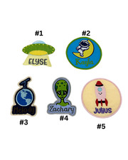 Custom Felted Iron-on Space Spaceship Alien Astronaut Name Tag Patch