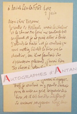   L.A.S Camille MAUCLAIR Saint Leu la Forêt à son cher Varenne - Dichter - Brief