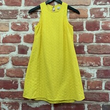 Calvin Klein Dress Size 2 Womens Yellow Embroidered Eyelet Sleeveless Zip Up