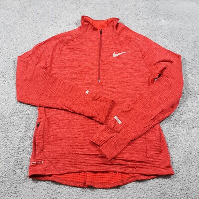 Nike Running 1/4 Zip Sweatshirt Womens Medium Burnt Orange Waffle Knit Dri-Fit