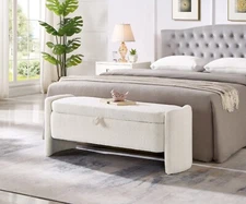 Beige Storage Bench Ottoman for Bedroom Large Storage Space for Living Room