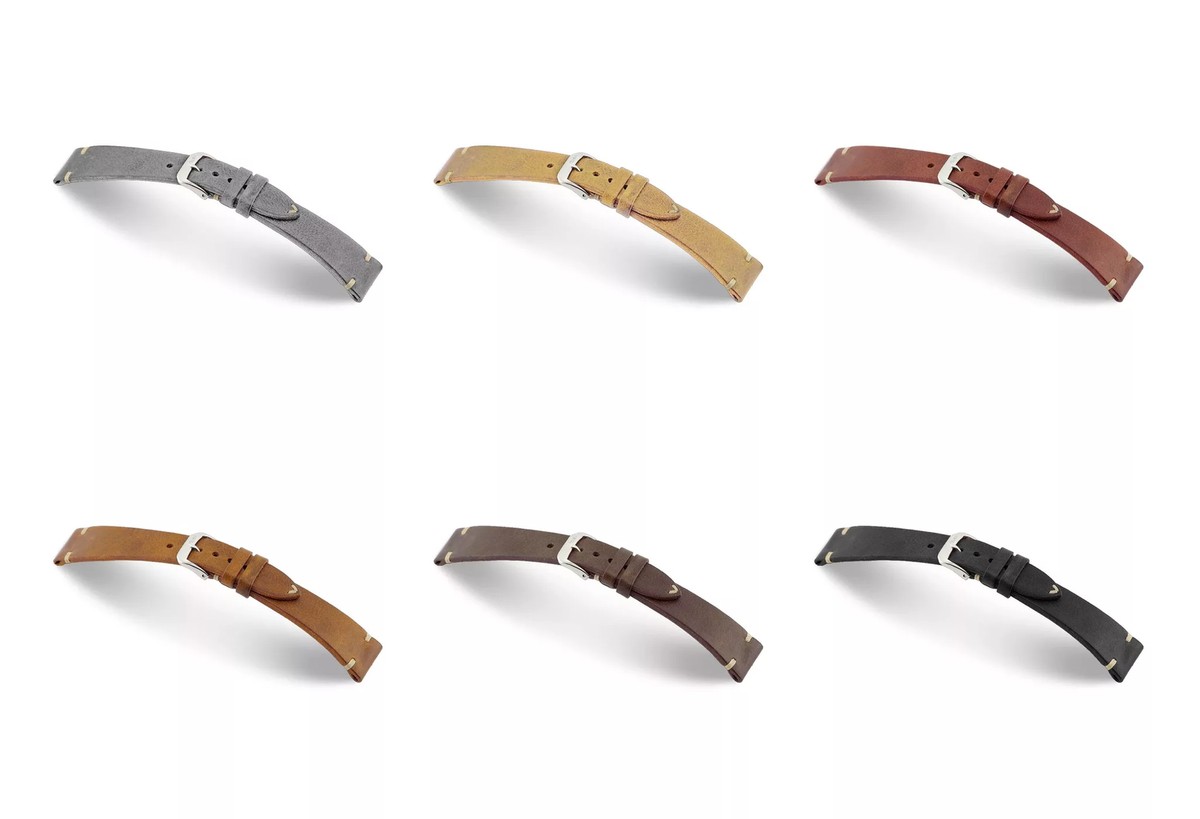 RIOS1931 Bedford - Correa de reloj de cuero vintage (159) - 6 colores - 4 anchos