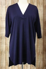 Ruby Ribbon Split Sleeve Side Vent Tunic V-Neck High Low Top Womens Medium Navy