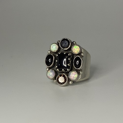 Sharon Sandoval Sterling Opal Onyx Adjustable Ring