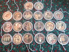 20 Primitive Nostalgic Christmas Metal Rim Tags 2 1/4" Large Two-sided Snowman 