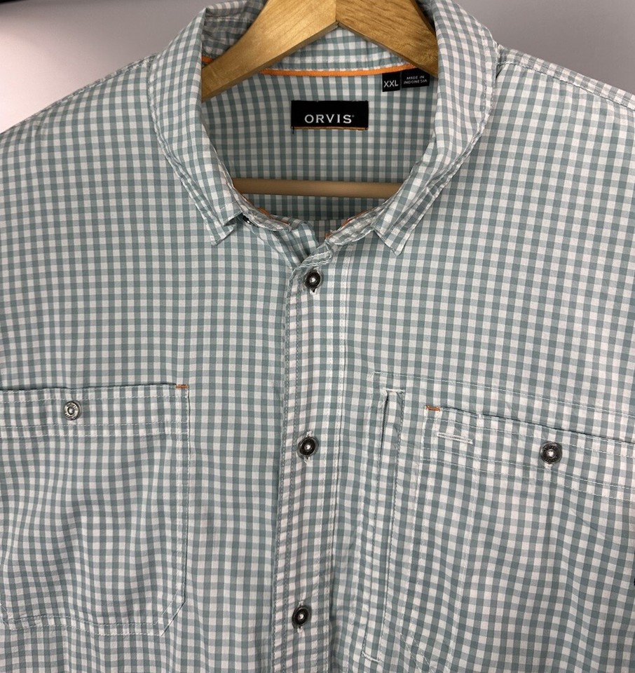 ORVIS ButtonUp Shirt Mens XXL Green Hiking Outdoor Fishing Stretch