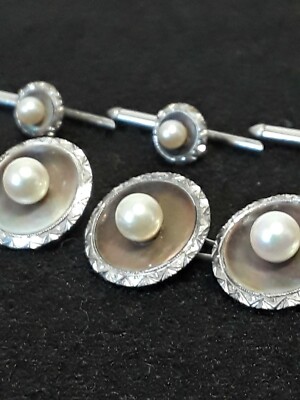 MIKIMOTO Pearls Dark Mother of Pearl Vintage Silver Cufflinks