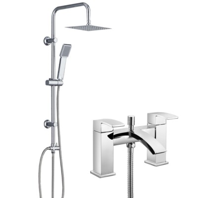 Moderne Chrom Bad Dusche Mischbatterie & 3 Wege Quadrat Starre Erhöhung Duschstange Kit