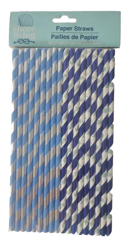 Pajitas de Papel Decorativas Artesanía Fiesta Suministros Náutico Azul 18 Piezas Paquete de 2 Foto 2 de 3