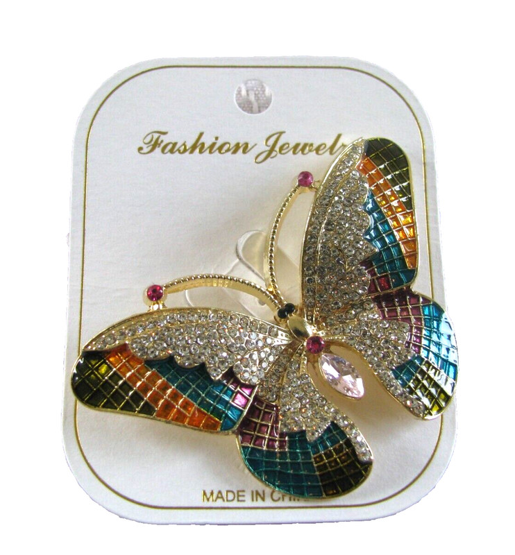 NWOT Womens elegant Butterfly shaped brooch decorated with shiny crystals