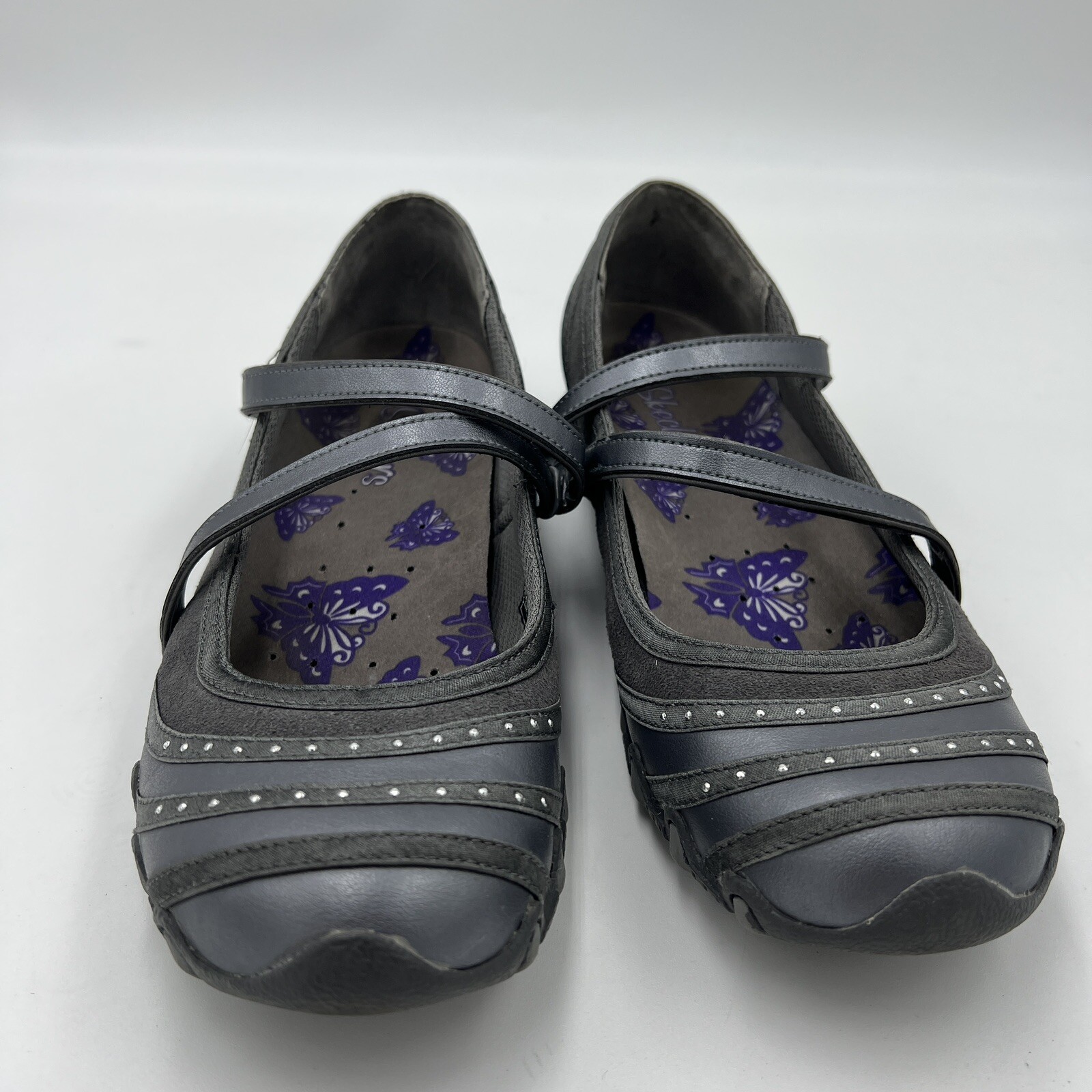 Women’s Skechers Bikers Mary Jane Leather Shoes, Grey… Gem