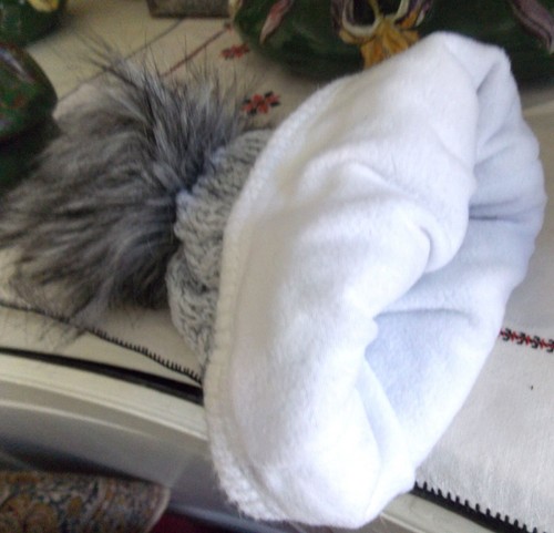 BONNET TRICOTE DOUBLE TRICOT TORSADE POMPON FOURRURE - Picture 5 of 6