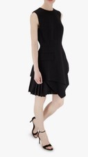 OSCAR DE LA RENTA BLACK WOOL ASYMMETRICAL SLEEVELESS SHIFT DRESS SIZE 10