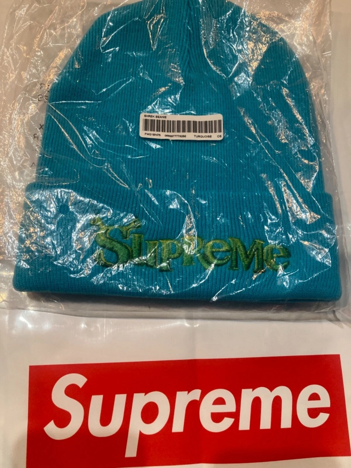 Bonnet Supreme Shrek bleu turquoise FW21 semaine 8 authentique neuf avec étiquette