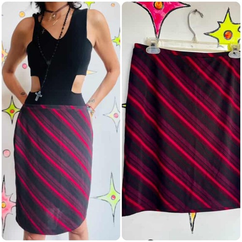 Vintage EXPRESS Slinky Red & Black Diagonal Stripe A-Line Skirt | 90s Y2K | M - Picture 3 of 3