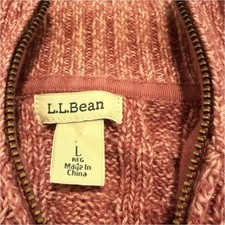L.L. Bean Women s Pink Cable-Knit 100 Cotton Full Zip Cardigan Sweater L