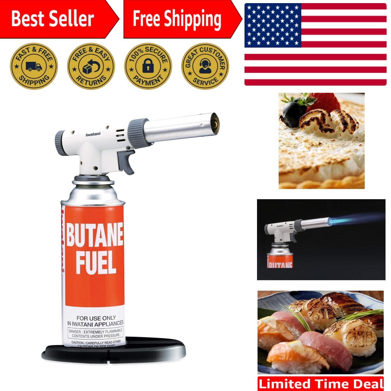 Versatile Butane Torch for Sous Vide, Pastries & Grilling | Easy Piezo Ignition