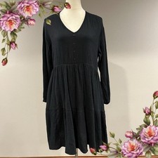 Serra casual tiered long sleeve charcoal Black mini Dress size medium