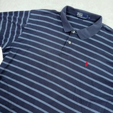 Polo Ralph Lauren Men XL Navy Blue Stripe Short Sleeve Cotton Polo Red Pony