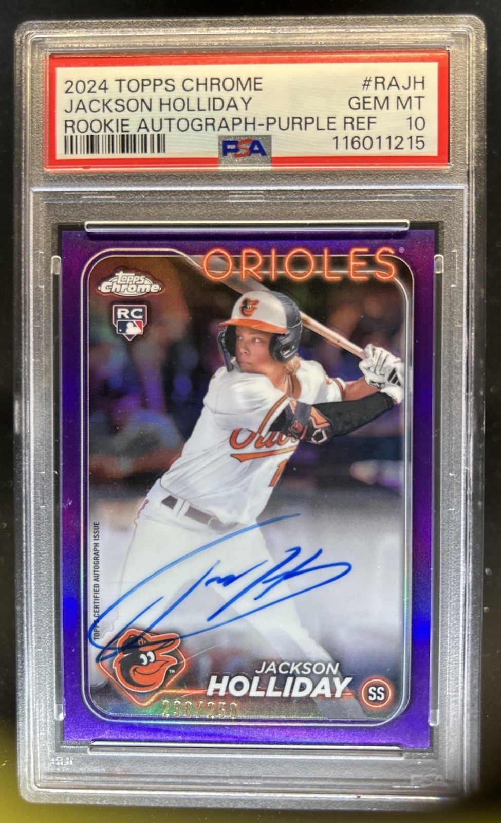 2024 Topps Chrome Jackson Holliday Rookie Auto RC Purple Refractor #/250 PSA 10