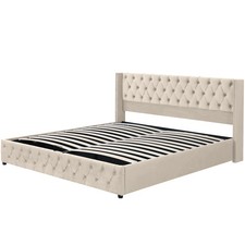 Ottoman Bed Gas Lift Storage Bed 5ft King Size Double Bed Frame Velvet Beige