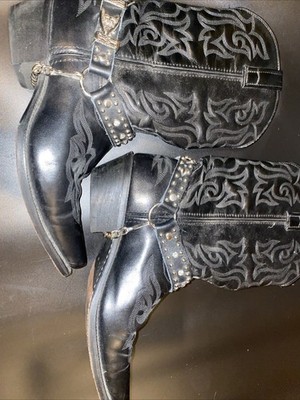 Laredo Black Leather Boot Chains with Nickel Plated Chain Mens size 9.5