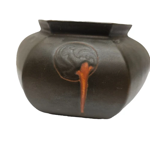 Roseville Pottery Hexagon Vase Panelled Dark Brown Antique 1925 Art Pottery