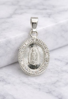 Jungfrau von Guadalupe Medaille CZ Anhänger Charm oval 925 mex. Sterling Silber 2,05 cm
