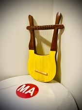 Handcrafted 10-String Yellow Wooden Lyre Harp with Tuning Key Carry Bag L 24