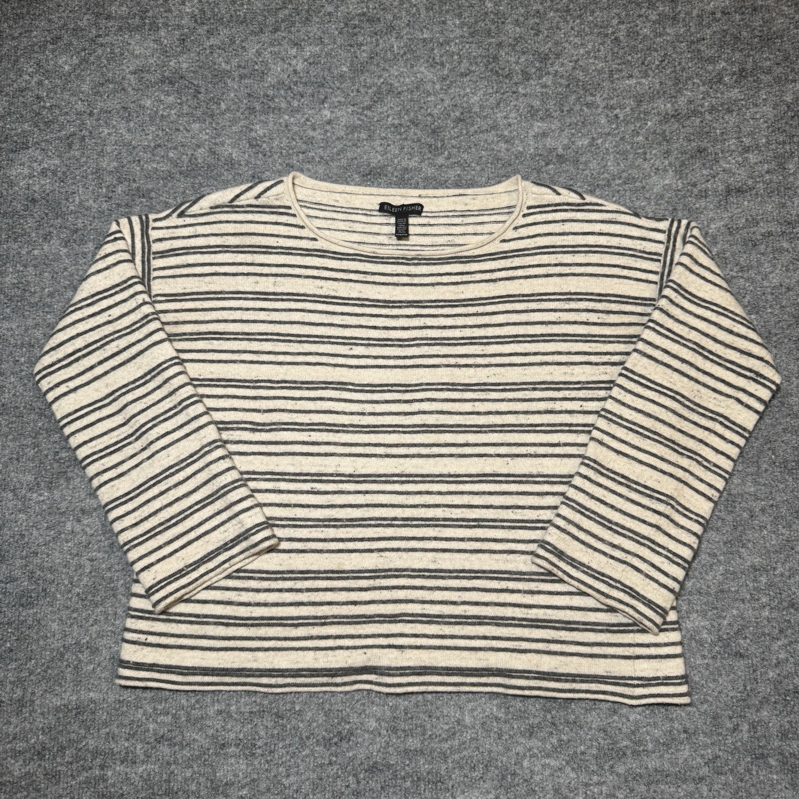 Eileen Fisher Sweater Womens XXS Beige Gray Organic Linen Cotton Boxy Pullover