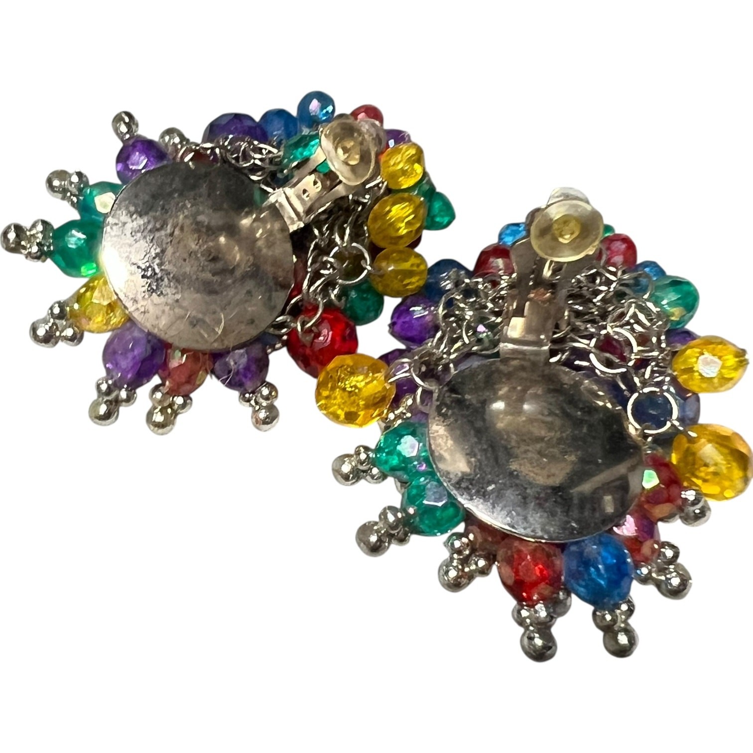 Rainbow Beaded Crystal Cluster Statement Earrings… - image 3