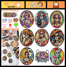 Skull Diamond Art Coasters Kit - 8 Pcs 5D DIY Gem Painting Coasters with Holder