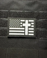 IR USA Flag Cristian cross jesus christ infrared Tactical Hook Loop Patch Black