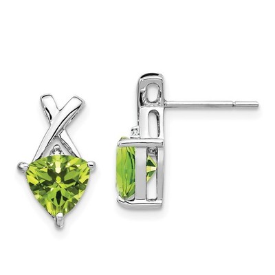 14 Karat Weißgold 7 mm Billion Peridot und weißer Topas -X- Ohrstecker Damen