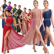 Women's Rhinestone Lyrical Dance Dress Cutout Back Modern Contemporary Dancewear