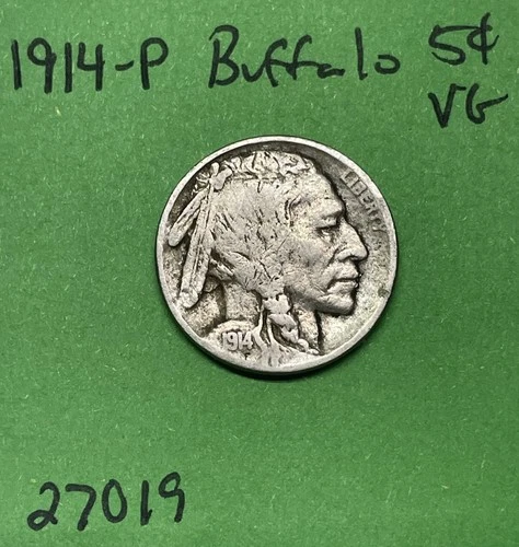 1914-P Buffalo 🦬 Indian Head Nickel 5c Vg Very Good
