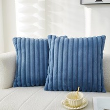 Blue Striped Decorative Pillow Covers 18x18 18" x 18" Pack of 2 Light Blue