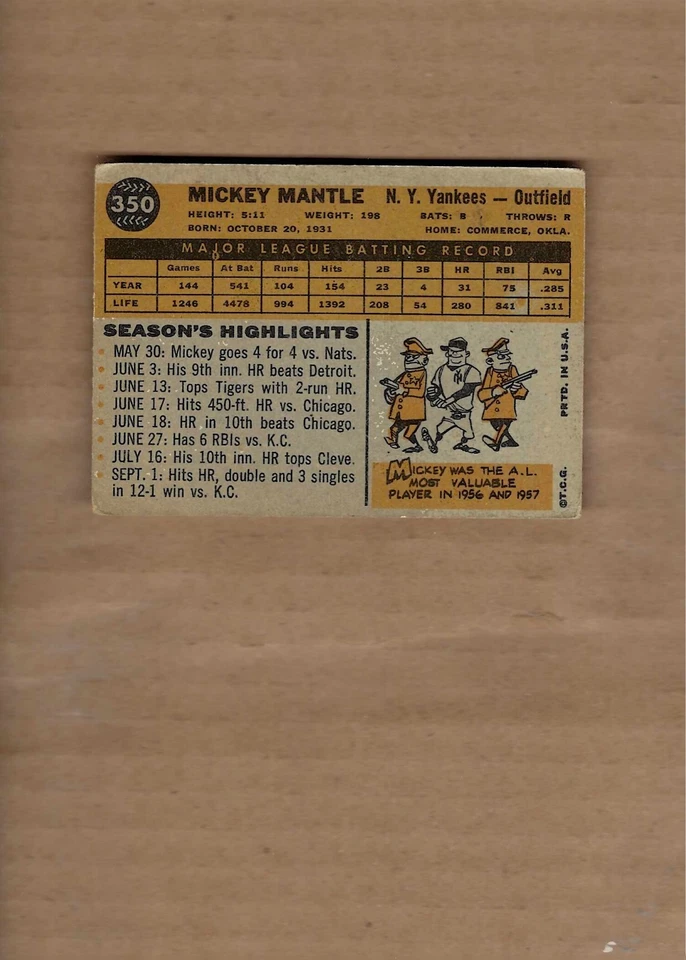 Mickey Mantle 1960 Topps # 350 Foto 2 de 2