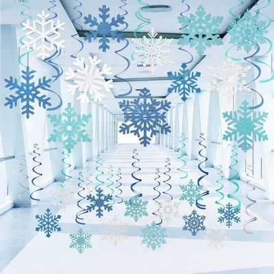 30X Christmas Snowflake Hanging Swirl Decor Winter Party Wonderland Xmas Supplie
