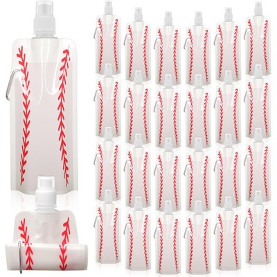 LemonRoad 24 Pack Baseball Collapsible Water Bottles Bulk 16 oz Baseball
