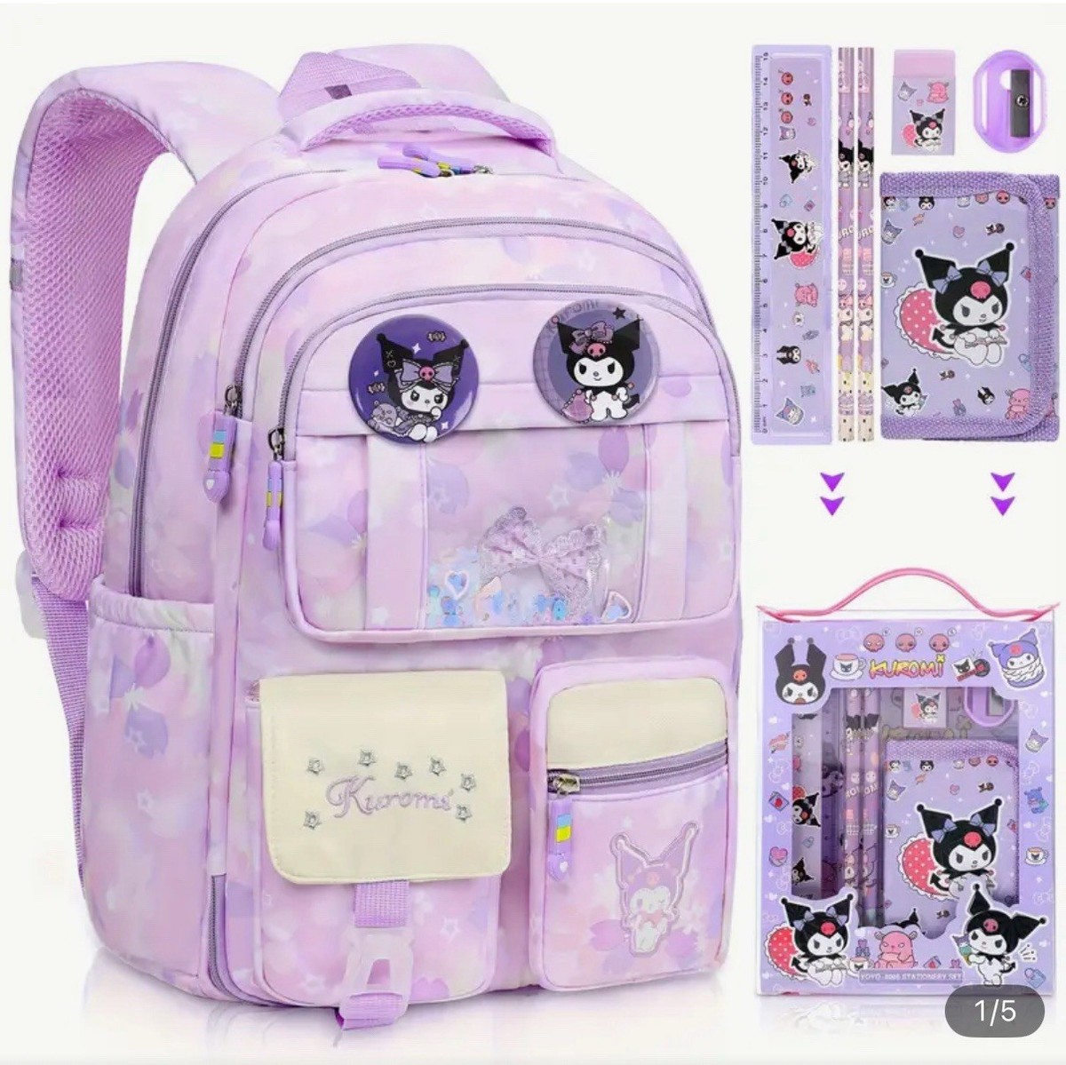 Sanrio Kuromi Purple BackPack Bag Back To School Kawaii W 