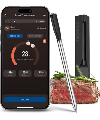 Cosori Funk Fleischthermometer 50m Reichweite Bluetooth Smart App Experten Rezepte