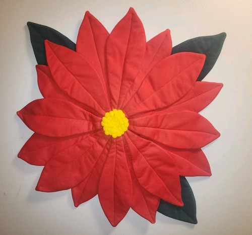 Vintage 1979 Christmas Poinsettia Handmade Sewn LARGE Table Topper Wall Hanging