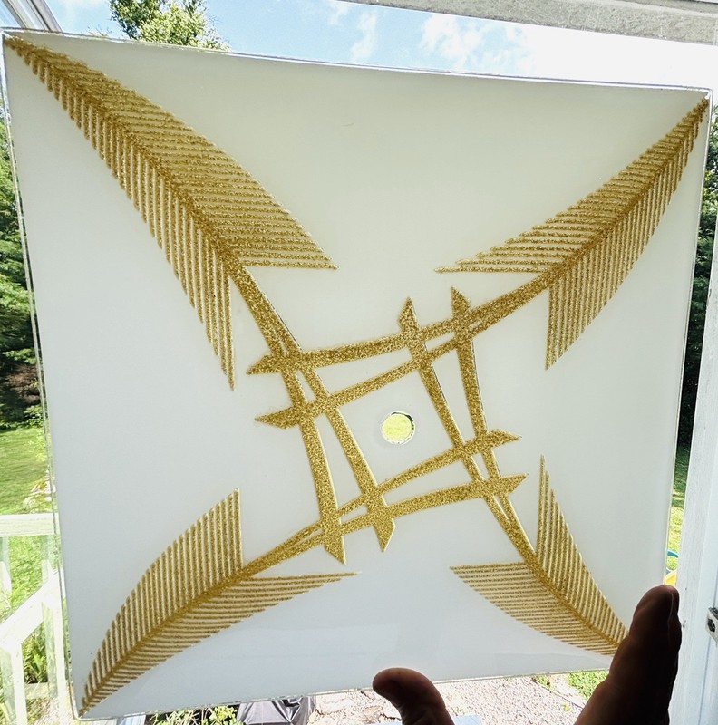 Vintage 50's midcentury modern glass shade Ceiling Light fixture Gold Fern Leaf