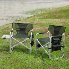 2-pieces Folding Outdoor Camping Chair with Side Table and Storage Pockets