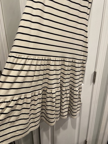 NUEVO CON ETIQUETAS LRL Ralph Lauren Talla M Trenzado Crema Negro Rayas Volantes Vestido sin Mangas - Imagen 3 de 10