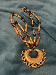 Authentic El Dorado Gold Plated pre Colombian Crescent Necklace Purple Black Gold