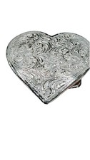 Vintage 1985 Silver Tone Floral Engraved Heart Western Belt Buckle 2.25  