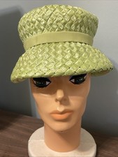 Vintage Green Woven Straw Pillbox Hat Ribbon Detail Union Made